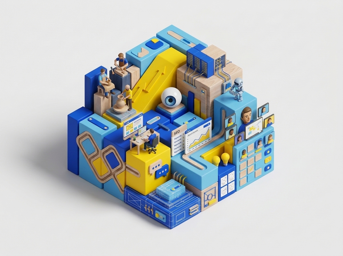 Illustration isométrique : logo Wix, statistique « 31% des utilisateurs » et persona Jean, 40 ans
