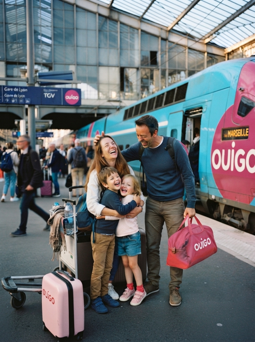 Une famille embarque à bord d'un TGV OUIGO, Gare de Lyon