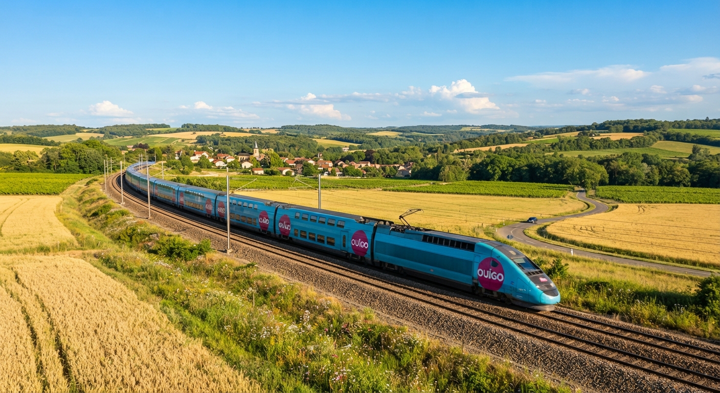 Un TGV OUIGO traverse la campagne française